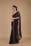 Wine Swarovski Embroidered Georgette Saree With Unstitched Blouse