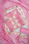 Eternal Bloom Pink Organza Unstitched Salwar Suit With Organza Dupatta