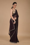 Wine Swarovski Embroidered Georgette Saree With Unstitched Blouse