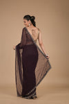 Wine Swarovski Embroidered Georgette Saree With Unstitched Blouse