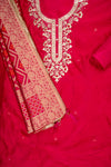 Timeless Elegance Rani Chanderi Cotton Unstitched Salwar Suit With Banarasi Cotton Dupatta