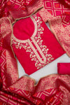 Timeless Elegance Rani Chanderi Cotton Unstitched Salwar Suit With Banarasi Cotton Dupatta