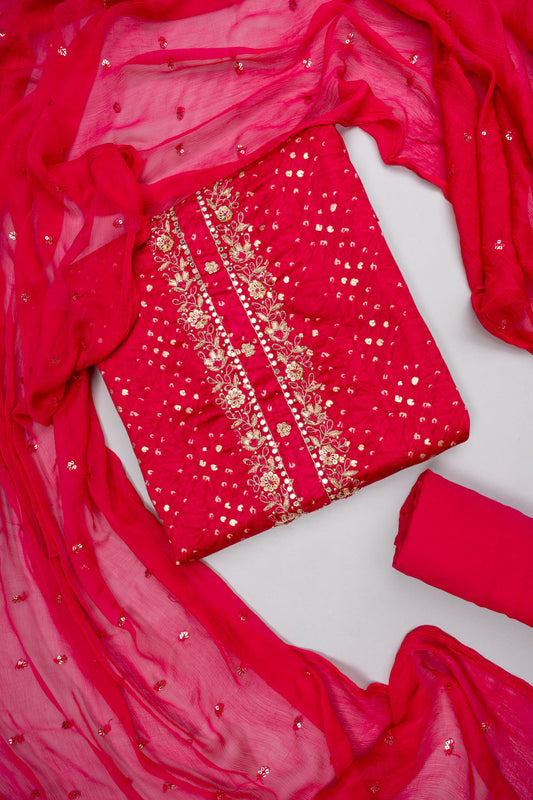 Timeless Elegance Rani Cotton Unstitched Salwar Suit With ChInon Dupatta