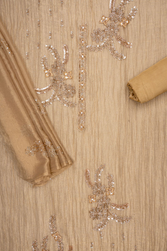 Timeless Beauty Tussar Crepe Tissue Unstitched Salwar Suit With Tissue Dupatta