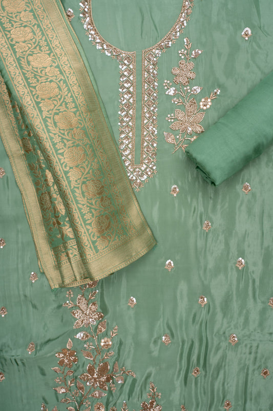 Pastel Mejesty Mint Green Organza Unstitched Salwar Suit With Dola Dupatta