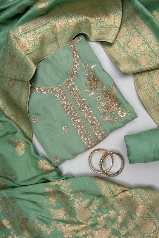 Pastel Mejesty Mint Green Organza Unstitched Salwar Suit With Dola Dupatta