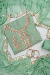 Pastel Majesty Mint Green Organza Unstitched Salwar Suit With Chiffon Dupatta