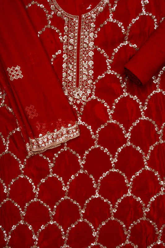 Heritage Glow Rust Organza Unstitched Salwar Suit With Organza Dupatta
