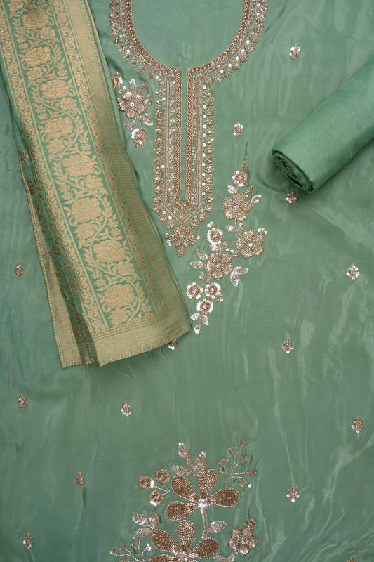 Pastel Mejesty Mint Green Organza Unstitched Salwar Suit With Dola Dupatta