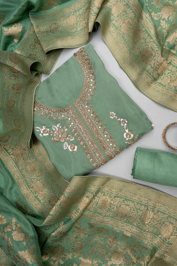 Pastel Mejesty Mint Green Organza Unstitched Salwar Suit With Dola Dupatta