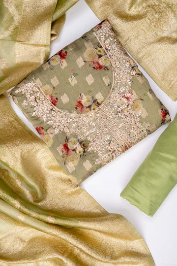 Pista Cotton Unstitched Salwar Suit With Cotton Dupatta