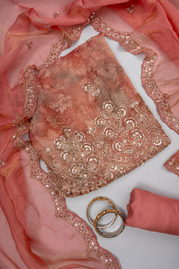 Glow Different Gajari Shimmer Unstitched Salwar Suit With Organza Dupatta