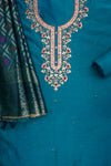 Mesmerizing Dark Firozi Chanderi Cotton Unstitched Salwar Suit With  Cotton Dupatta