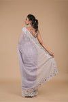 Mauve Sequence & Threadwork, Embroidered Designer Organza Saree With Unstitched Blouse