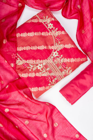 Gajari Cotton Unstitched Salwar Suit With Cotton Dupatta