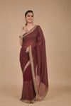 Garnet Sequence & Zari Work Georgette Saree With Unstitched Blouse