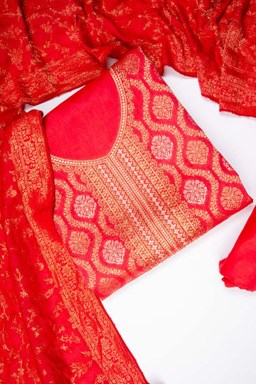 Coral Cotton Unstitched Salwar Suit With Cotton Dupatta