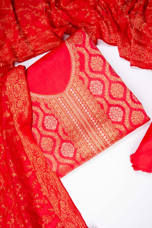 Coral Cotton Unstitched Salwar Suit With Cotton Dupatta