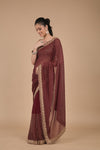 Garnet Sequence & Zari Work Georgette Saree With Unstitched Blouse