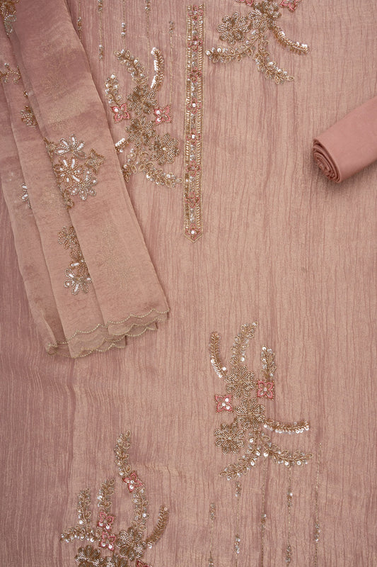 Stunningly Unique Onion Crush Tissue Unstitched Salwar Suit With Tissue Dupatta