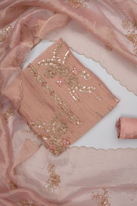 Stunningly Unique Onion Crush Tissue Unstitched Salwar Suit With Tissue Dupatta