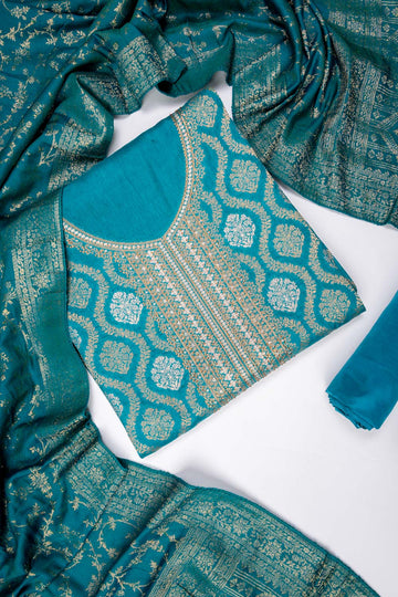 Rama Cotton Unstitched Salwar Suit With Cotton Dupatta