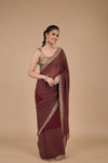 Garnet Sequence & Zari Work Georgette Saree With Unstitched Blouse