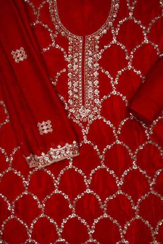 Heritage Heirloom Maroon Organza Unstitched Salwar Suit With Organza Dupatta