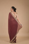 Garnet Sequence & Zari Work Georgette Saree With Unstitched Blouse