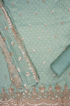 Royal Heritage Tea-Green Organza Unstitched Salwar Suit With Georgette Dupatta