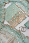 Royal Heritage Tea-Green Organza Unstitched Salwar Suit With Georgette Dupatta