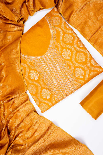 Mustard Cotton Unstitched Salwar Suit With Cotton Dupatta