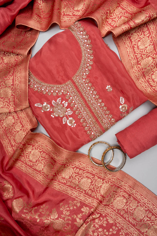 Glow Different Gajari Organza Unstitched Salwar Suit With Dola Dupatta