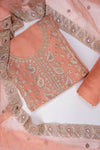 Peach Organza Unstitched Salwar Suit With Organza Dupatta