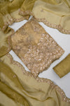Soft Heritage Pista Shimmer Unstitched Salwar Suit With Organza Dupatta
