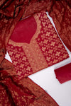 Maroon Cotton Unstitched Salwar Suit With Cotton Dupatta
