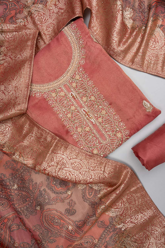 Gajari Shimmer Unstitched Salwar Suit With Dola Dupatta