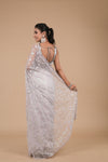 Ash.grey Sequence & Threadwork, Embroidered Net Saree With Unstitched Blouse