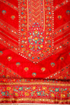 Red Cotton Unstitched Salwar Suit With Chiffon Dupatta