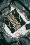 Regal Charm Bottle Green Organza Unstitched Salwar Suit With Organza Dupatta