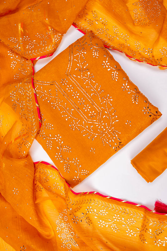 Mustard Shimmer Unstitched Salwar Suit With Shimmer Dupatta