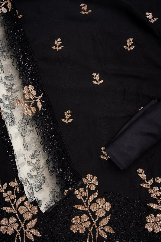Bold Statement Black Georgette Unstitched Salwar Suit With Chiffon Dupatta