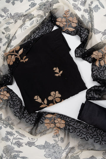 Bold Statement Black Georgette Unstitched Salwar Suit With Chiffon Dupatta