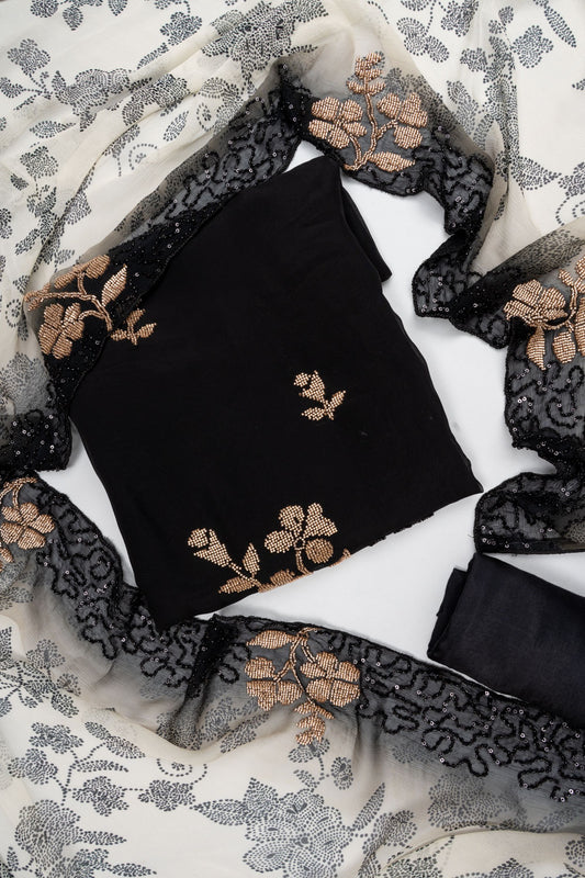 Bold Statement Black Georgette Unstitched Salwar Suit With Chiffon Dupatta