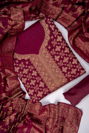 Garnet Cotton Unstitched Salwar Suit With Cotton Dupatta