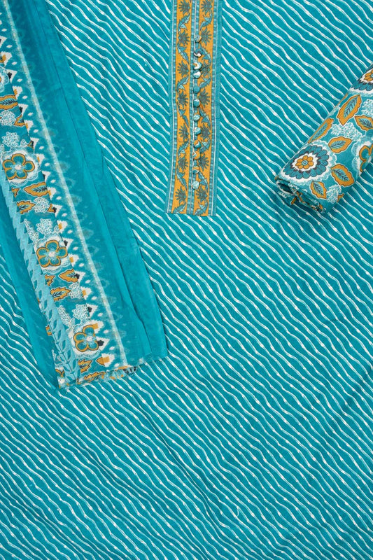 Pastel Majesty Mint Green Cotton Unstitched Salwar Suit With Cotton Dupatta