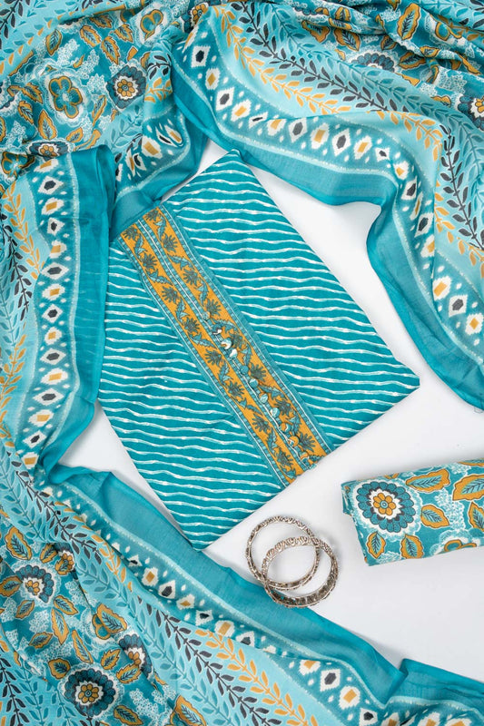 Pastel Majesty Mint Green Cotton Unstitched Salwar Suit With Cotton Dupatta