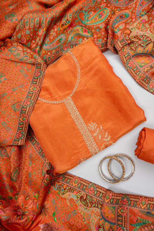 Heritage Glow Rust Shimmer Unstitched Salwar Suit With Dola Dupatta
