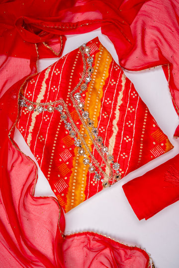 Coral Cotton Unstitched Salwar Suit With Chiffon Dupatta