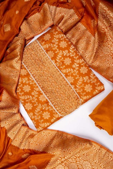 Mustard Cotton Unstitched Salwar Suit With Cotton Dupatta